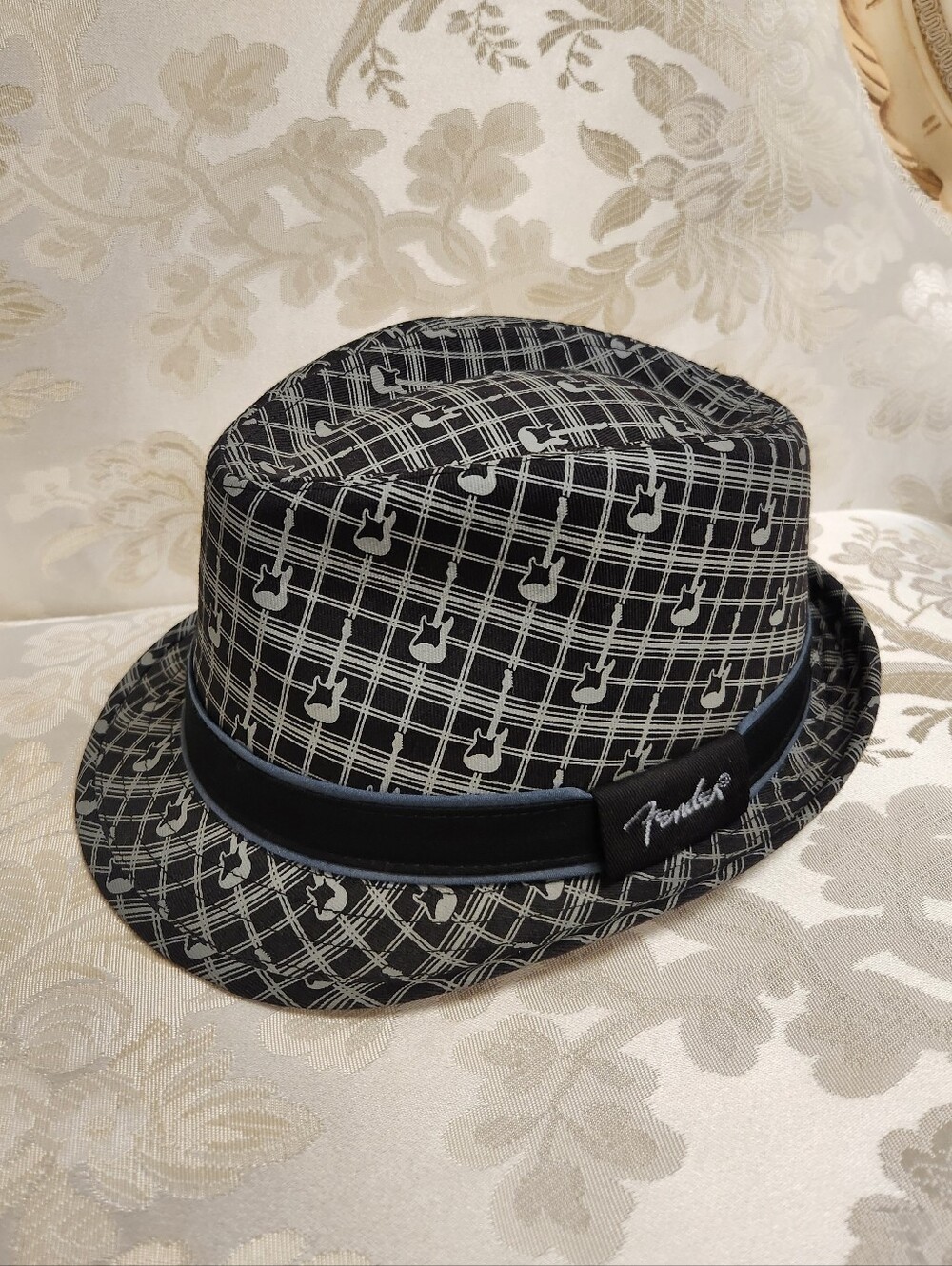 Fender Stratocaster Guitar Print Fedora Mens Hat